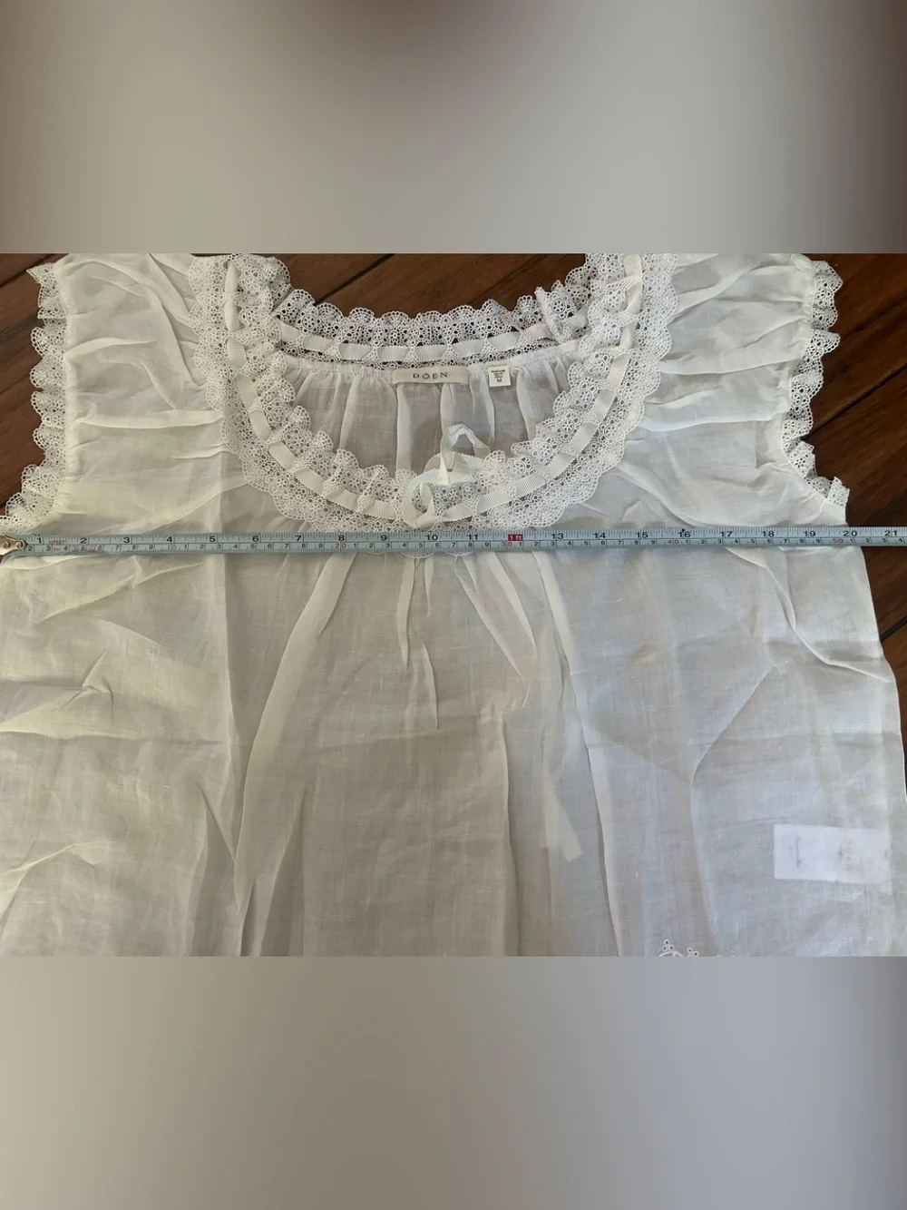 Doen Marinette in Salt White Lace-Trim Peasant Blouse M